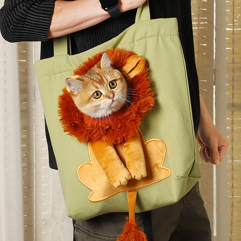 

New Creative Little Lion Canvas Shoulder Bag Women Men Pet Samll Cat Dog Outcrop Bag Handbag Go Out Portable Pup kitty Pet Bag