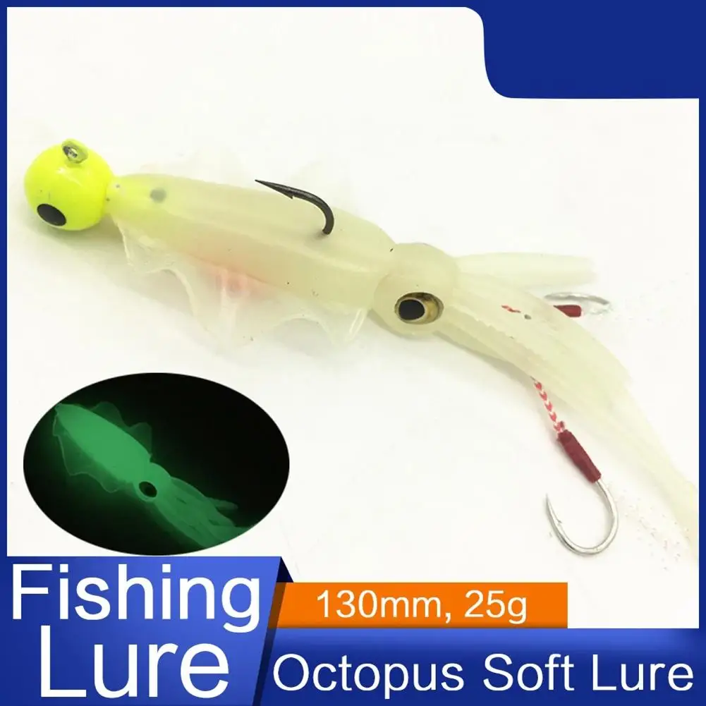 

YFASHION 13cm Silicone Fishing Soft Lure Simulation Luminous Octopus Squid Skirt Sea Fishing Wobbler False Bait