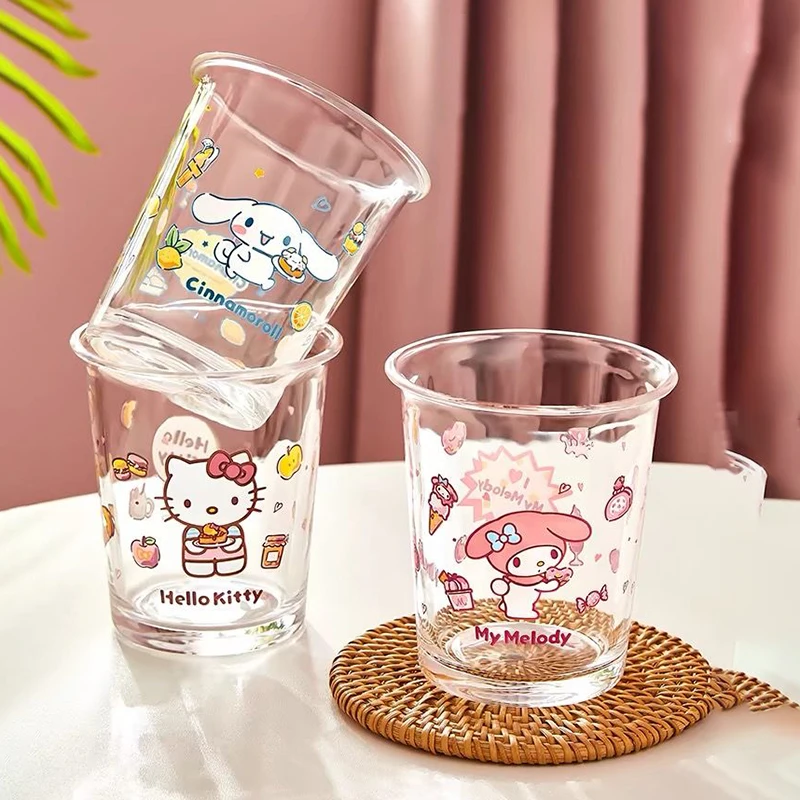 400Ml Kawaii Sanrio Anime Glass Cup Cute Hello Kitty Cartoon Good-Looking Thickening Coffee Juice Milk Beverage Cup Girls Gifts