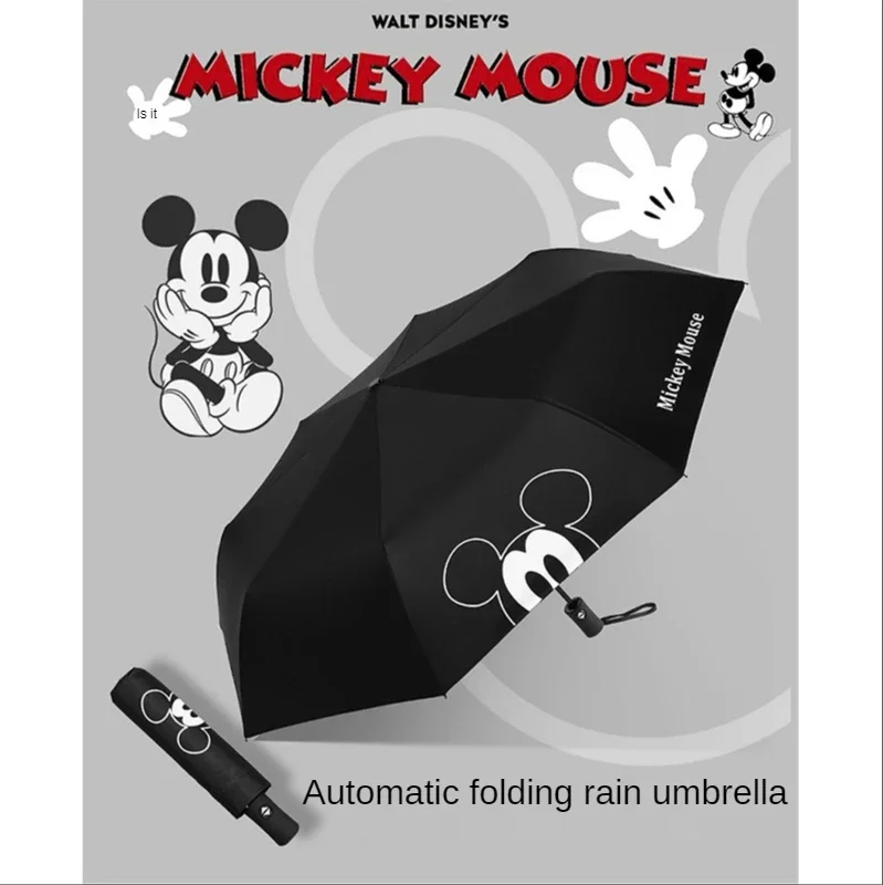 Disney Mickey Mouse Cartoon Rain Umbrella Men and Women Automatic Folding 8-Bone Umbrella Sunshade Umbrella Children Rain Gear