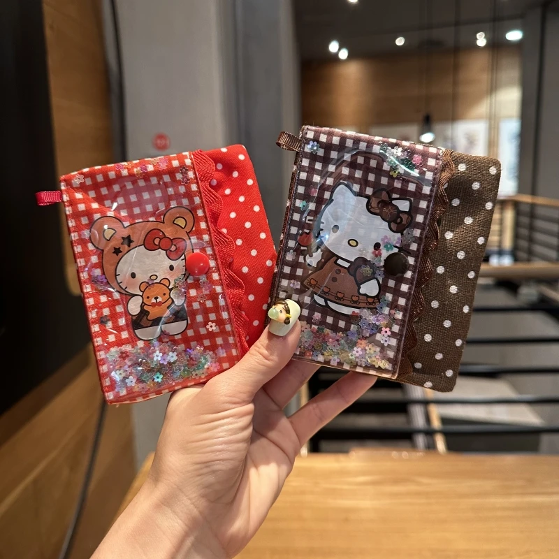 

hello kitty cute cartoon cat PVC quicksand sequin card bag coin wallet sanitary napkin lipstick headphones portable storage bag