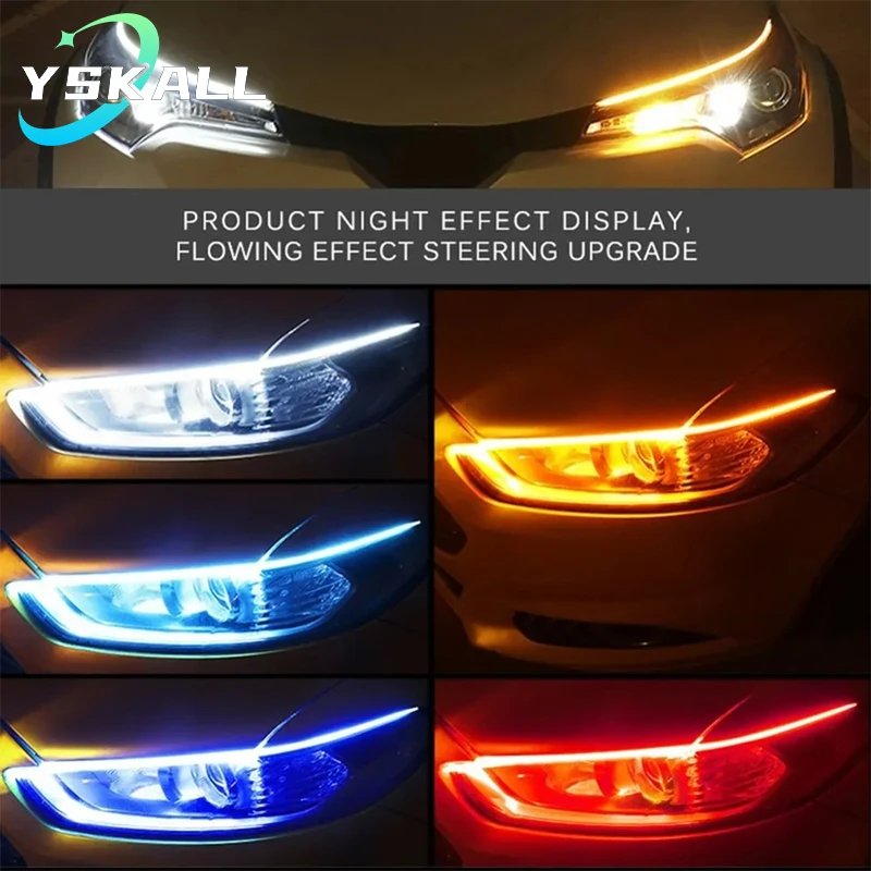 

2PCS Auto Car LED Daytime Running Light Flexible Strip Pink Red Blue Ice Blue White Turn Signal Yellow Brake Flow Lights 12V