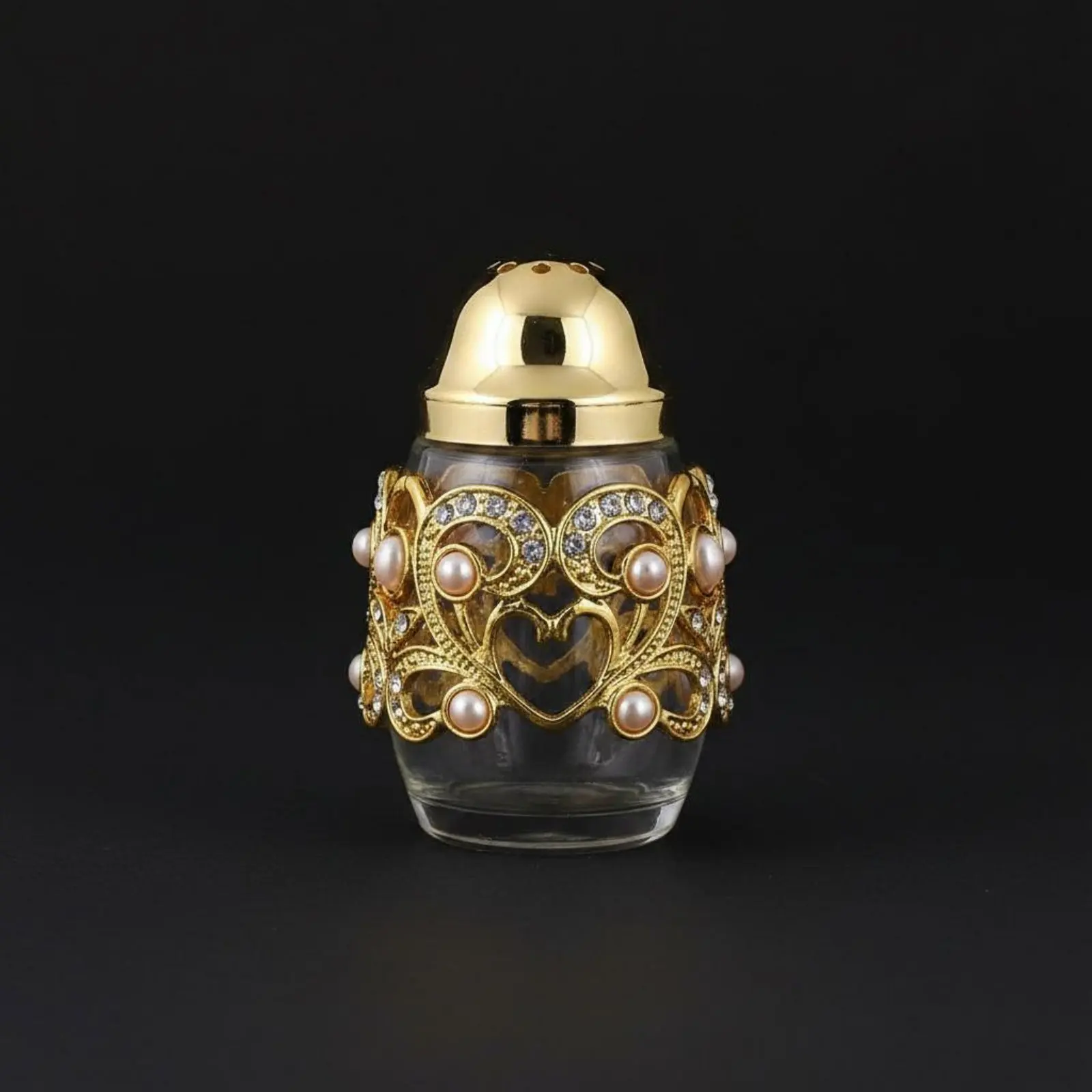 3 Pieces Filigree Condiment Set Gold-Colored Glass Condiment Jars European-Design Decorative Design