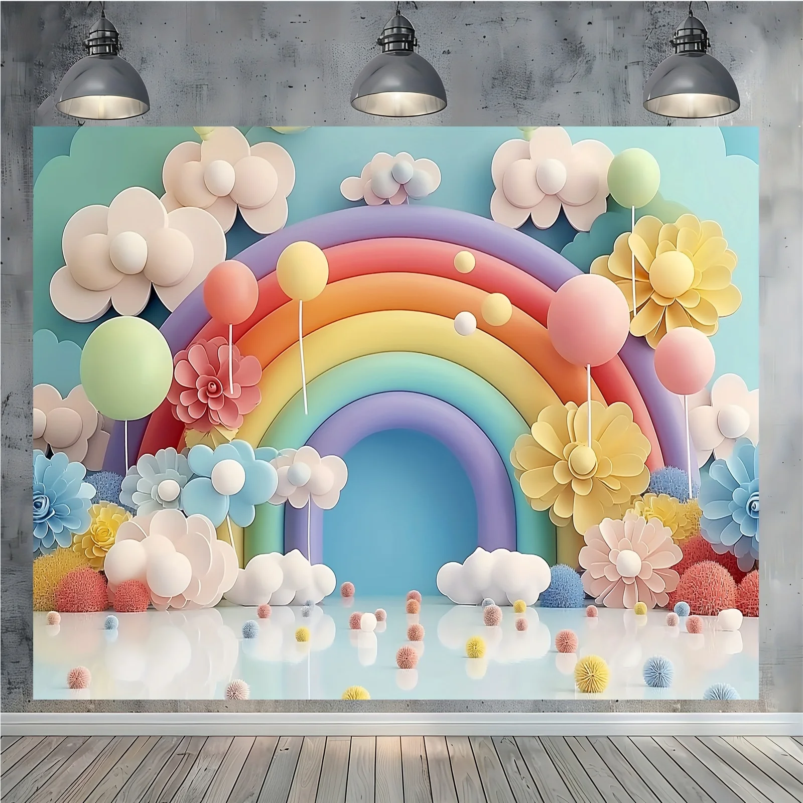 Regenbogen Thema Ballon Hintergrund Stoff-Mehrzweck-Party Dekor für Wohnzimmer Fotografie