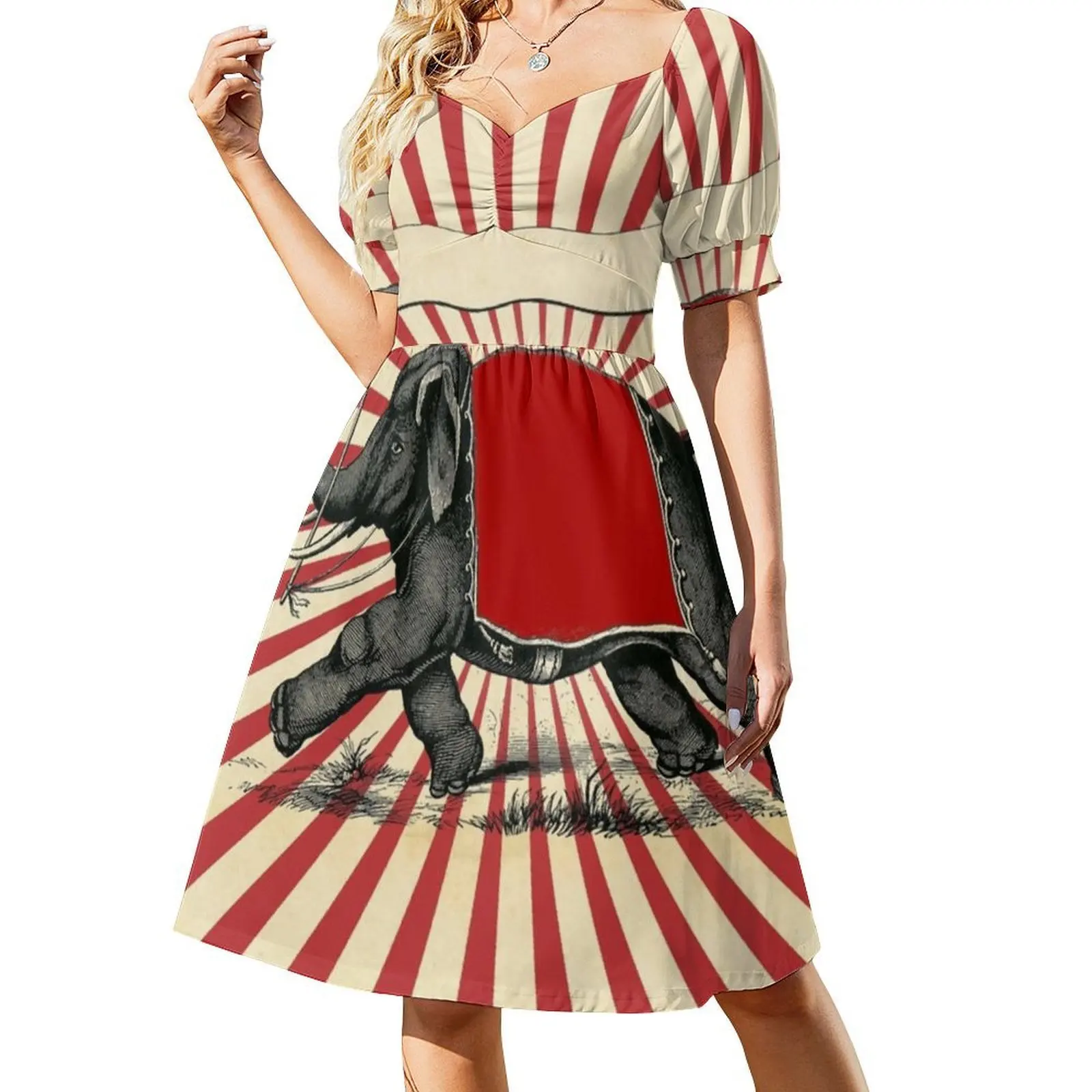 السيرك الفيل خمر المشارك البوب جدار الشارع الفن Preppy نمط فستان قصير للنساء ألف خط فضفاض صالح فستان يوم غير رسمي السيرك #2