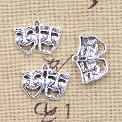 15pcs Charms Smile Cry Mask 18x25mm Antique Silver Color Pendants DIY Crafts Making Findings Handmade Tibetan Jewelry