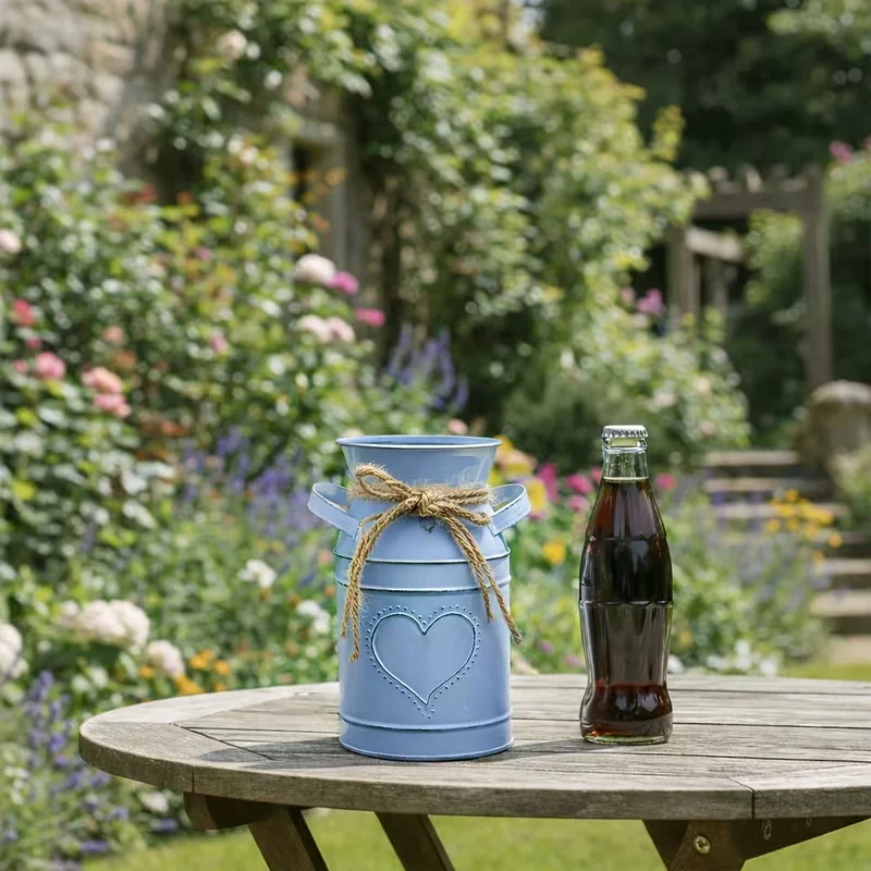 Vase en métal rustique avec poignée en corde de jute, pot de présentation de fleurs, décoration pour la maison et le jardin, vase pour fleurs séchées, mariage à domicile