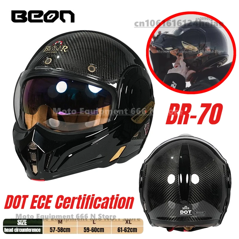 BEON หมวกกันน็อคมอเตอร์ไซค์แบบพลิกขึ้นรถจักรยานยนต์คาร์บอนไฟเบอร์หมวกกันน็อคเลนส์คู่สำหรับผู้ชายการรับรอง DOT ECE