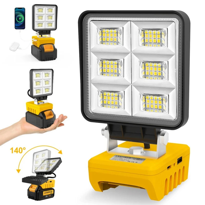 5200LM Portable 48W LED Work Light Cordless Work Light Adjustable Base Rechargeable LED Flood Light For Dewalt