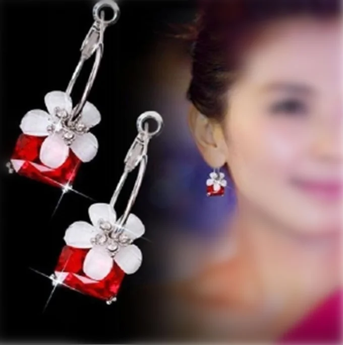 2024 New Arrivals Hot Trendy Fashion Flowers Bijoux Brincos Oorbellen Square Colorful Crystal Earrings For Women Jewelry