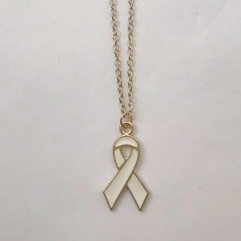 Gold Color Enamel Breast Cancer Awareness Necklace Women\'s Fashion Costume Jewelry Choker Chain Pendant Boutique Accessory