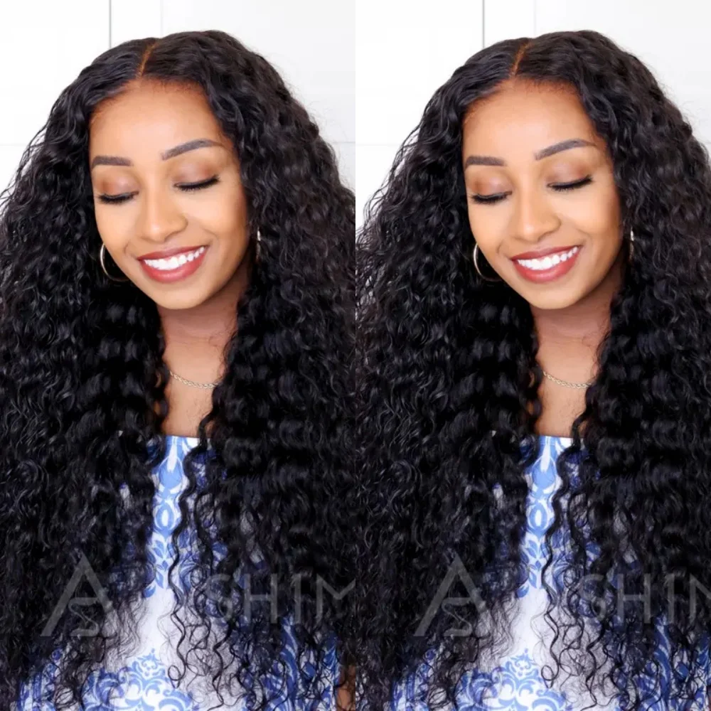 

30 Inch Loose Water Wave 5x5 Transparent Lace Frontal Wig Black Deep Curly Brazilian Virgin Pre Plucked For Women With Body Hair