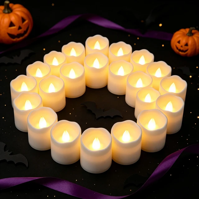 24 unidades/conjunto de velas LED sem chama, velas de chá LED criativas, luz branca quente, velas sem chama, decoração de Halloween e Natal, luz de vela.
