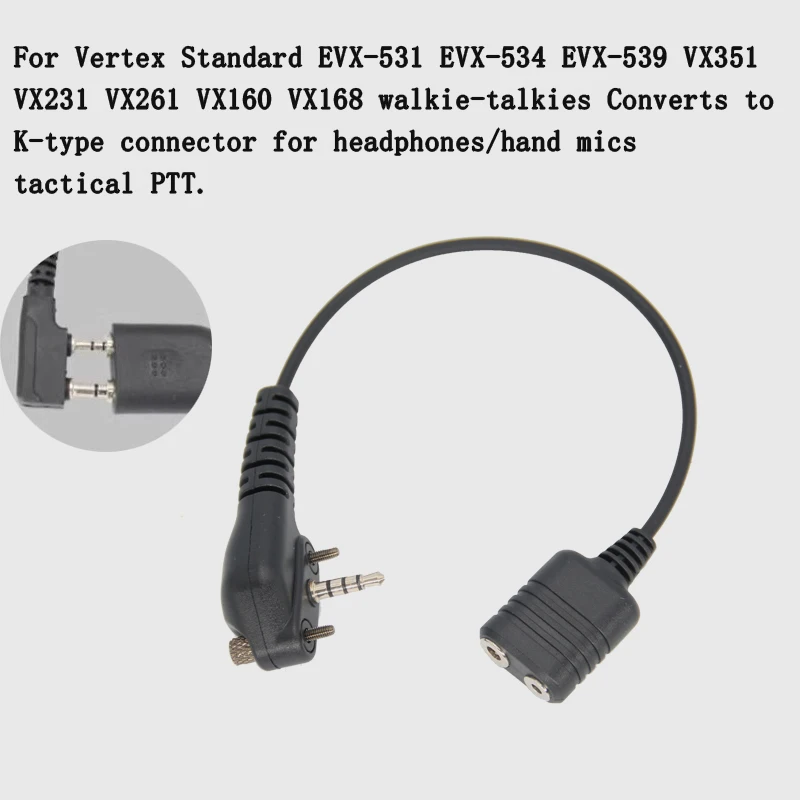 Adapter for Vertex Standard EVX-531/EVX-534/EVX-539/VX351/VX231/VX261 Radio Converts to K-Type 2Pin Headphones, Handheld Mic