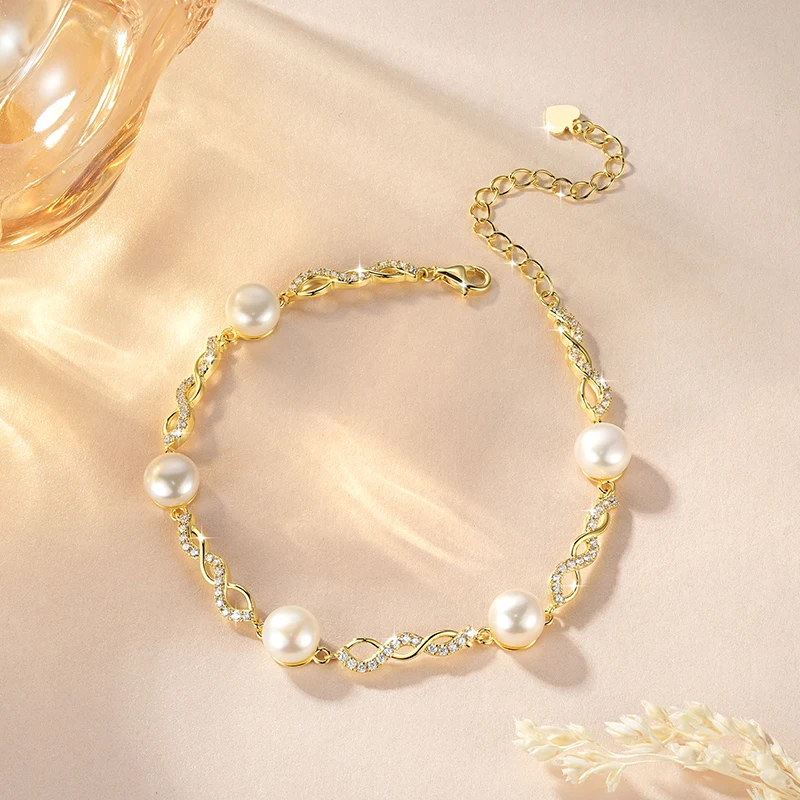 OXTAO 14K Gold gefülltes 8mm barockes Armband mit natürlichen Süßwasserperlen für Frauen und Mädchen, verstellbares Armband, Hochzeitsschmuck, Geschenk – Detail 5