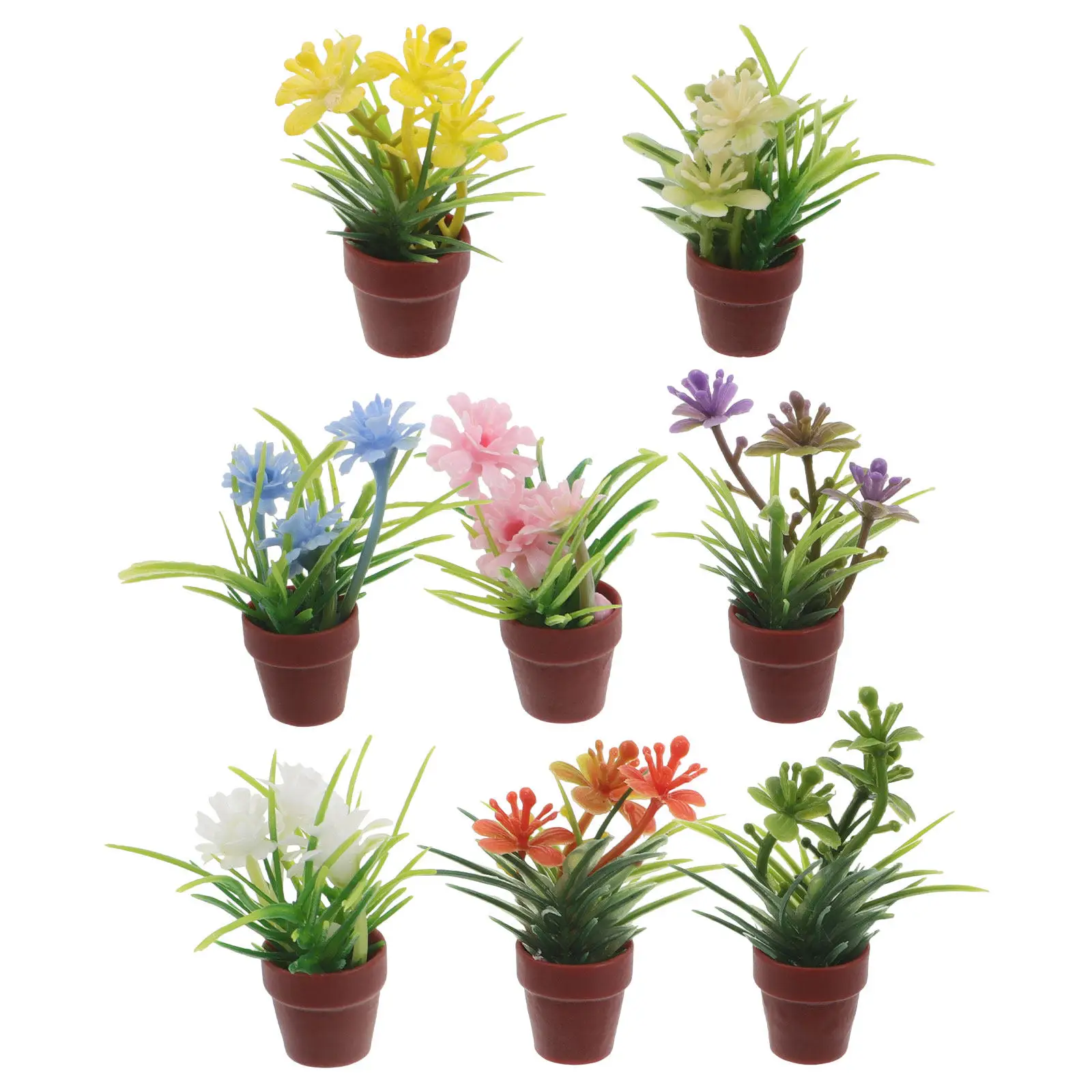 

8Pcs Mini Artificial Potted Plants Lifelike Micro Bonsai Ornament for Dollhouse Miniature Garden Accessories Terrarium Decor