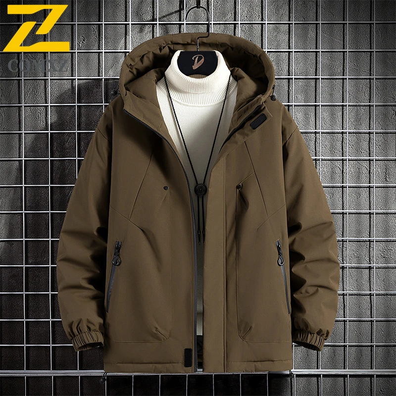 

2025 Men Cotton Jacket Trendy Versatile Thick Cotton Cold Protection Warmth Hooded Coat Outdoors Casual Winter Wear Down Jacket