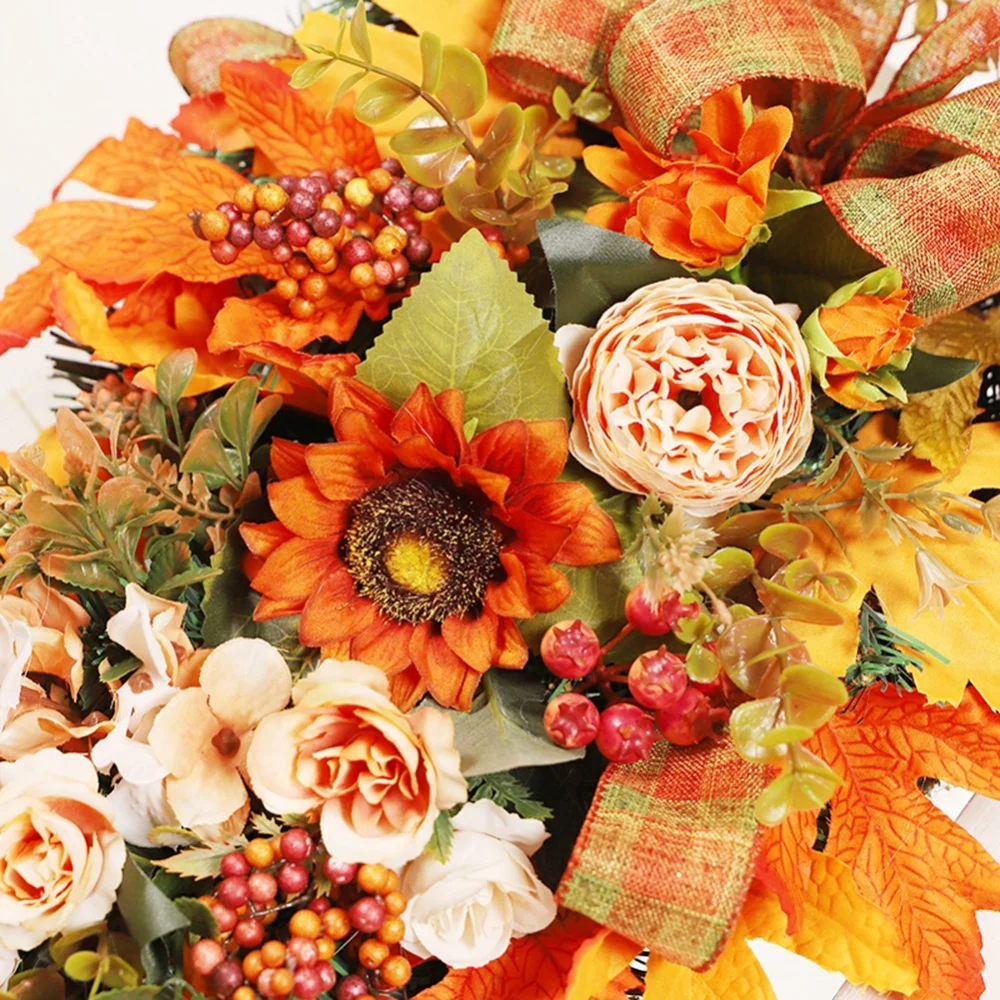 Summer Fall Wreath for Front Door Decorations Artificial Floral Wreath Harvest Garland For Autumn Party Wall Window Decor