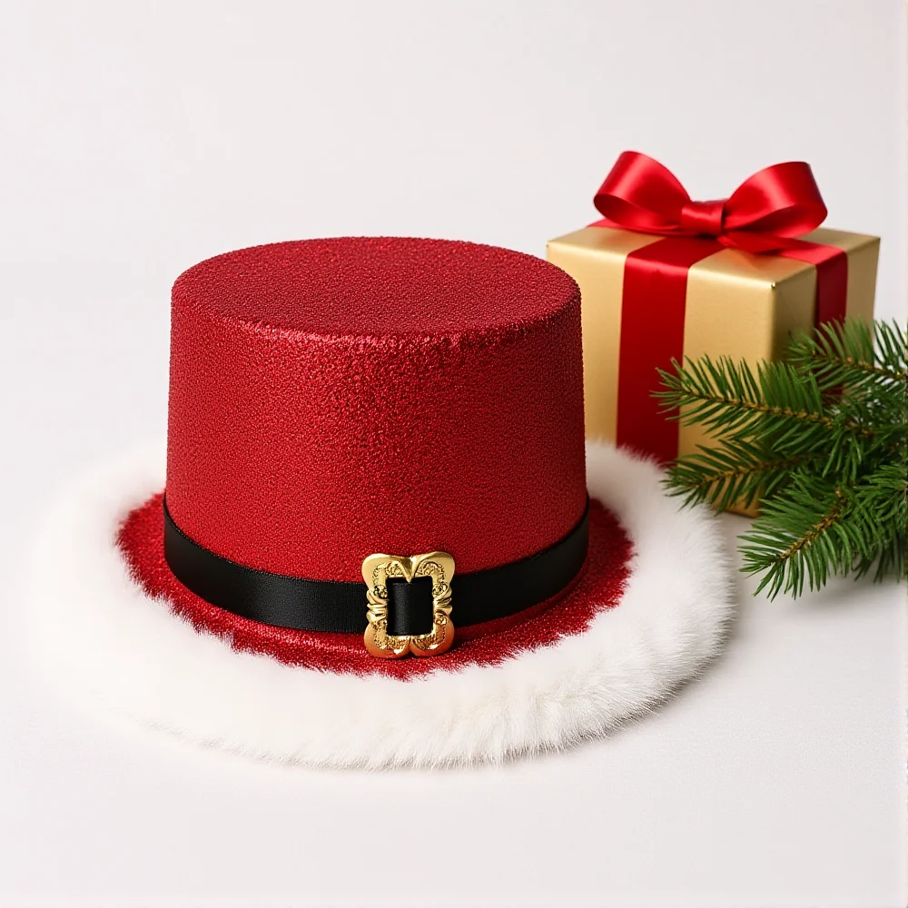 

Christmas Party Hat Winter Red Shiny Glitter Hats With Plush White Brim Adjustable Belts Santa Claus Cap New Year Cosplay Caps