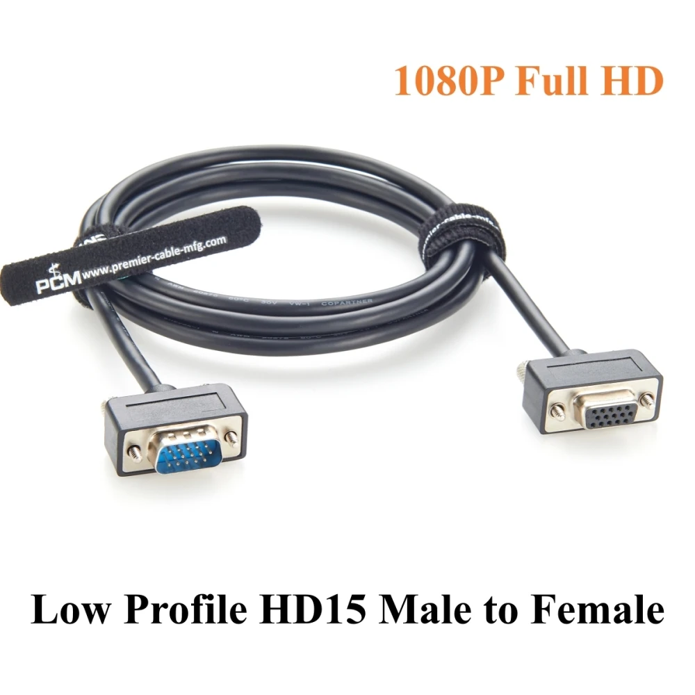 

Low Profile HD15 Male to Female Extension Cable Screw Panel Mount Ultra Thin SVGA VGA Monitor Video Cable Support 1920x1080P