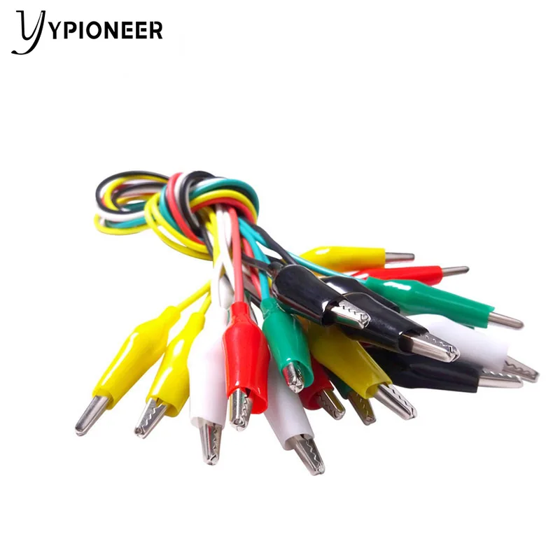 YPionee P1025 10 قطعة التمساح كليب اختبار يؤدي الكهربائية كابل اختبار يؤدي مجموعة مزدوجة العضوية التمساح كليب أسلاك البلوز 5 اللون