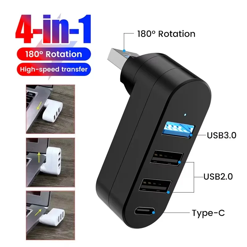 USB Hub 2.0 Adapter 180° Rotatable USB 2.0 Reader USB Multiple Expander Splitter High Speed Data Transfer For Computer Accessory