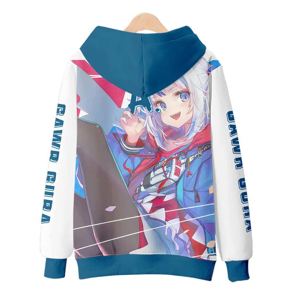 2022 new anime Gawr Gura cosplay 3D printing zipper hoodies unisex harajuku casual four seasons zipper hooded men Clothes