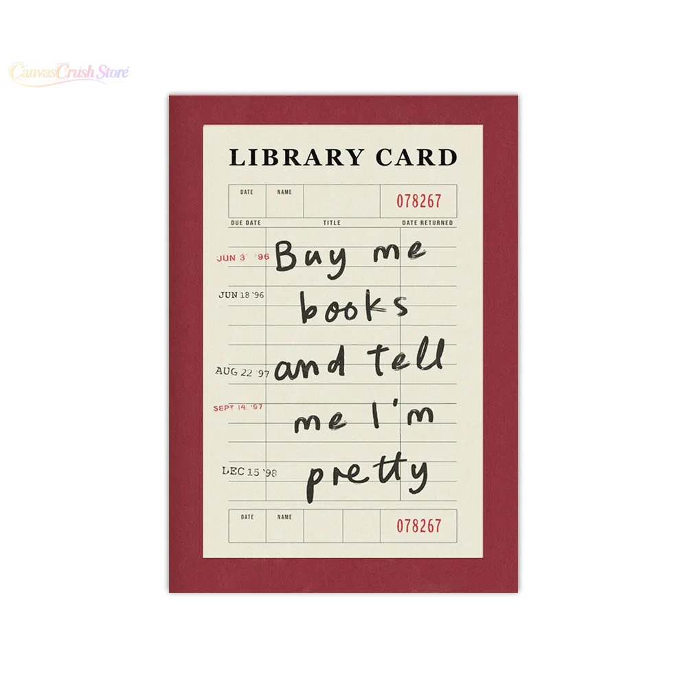 1PC Frameless Buy Me Books and Tell Me I'm Pretty Posters Canvas Painting Multicolor Library Card Book Lover Wall Art Home 2026