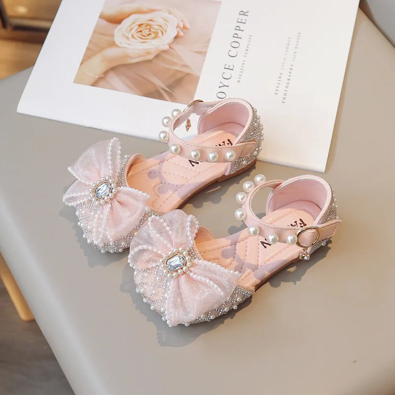 Girls Baotou Sandals 2024 Summer New Style Children Little Girls Princess Shoes Soft Sole Wear-Resistant Fashion Beach Shoes