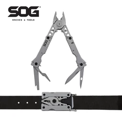 SOG 11 Tools Sync l Multi-tool Belt Buckle Mini Folding Pliers Pocket EDC Tools kit with Knife Outdoor Survival Gadgets For Men