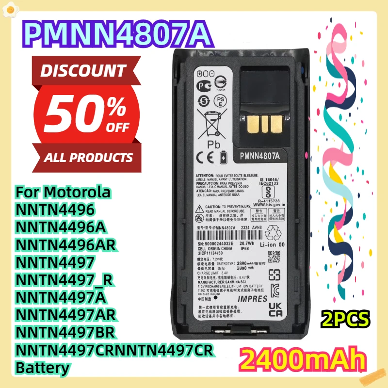 Para talkies de Walkie Motorola R7 PMNN4807 PMNN4807A PMNN4808A PMNN4809 PMNN4810 PMNN4810A batería 2 uds