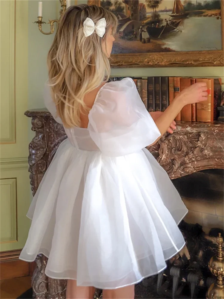 2024 Summer Vintage Fairycore Dress Women Short Puff Sleeve Square Neck  Flowy Dress Casual Sexy Elegant Dresses Female - AliExpress 200000345