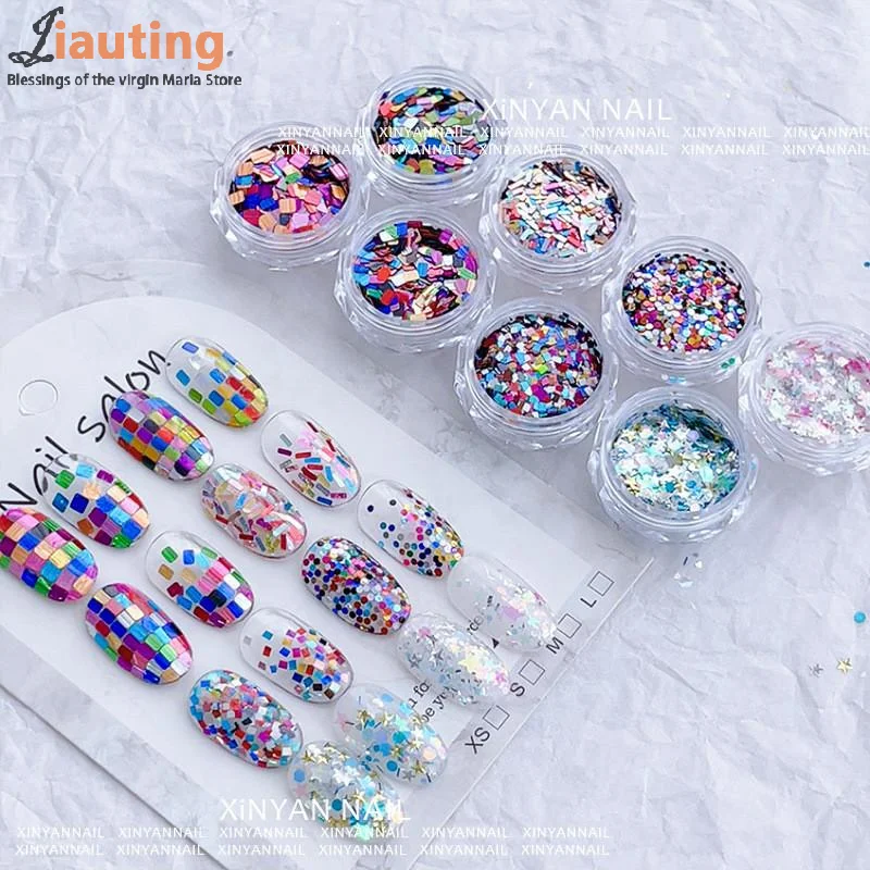 1jar Colorful Iridescent Laser Nail Glitter Decoration Mixed Colors Sequin Flakes Manicure Accessories DIY Nail Art Design