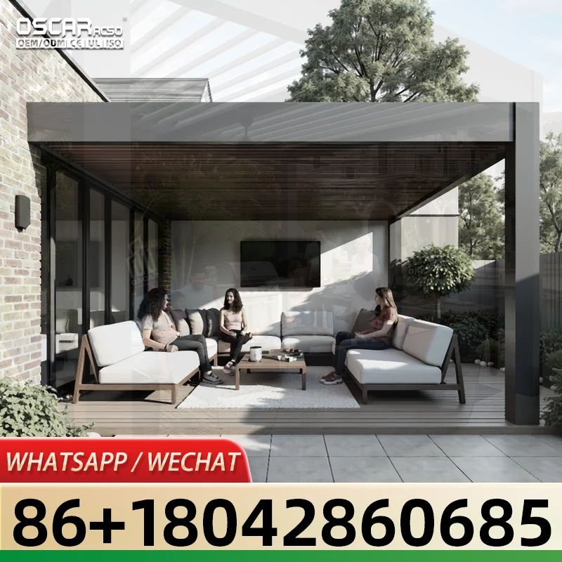 Modern Outdoor Aluminum Electric Waterproof Shutters Freestanding Gazebo for Garden Patio and Roof pergola