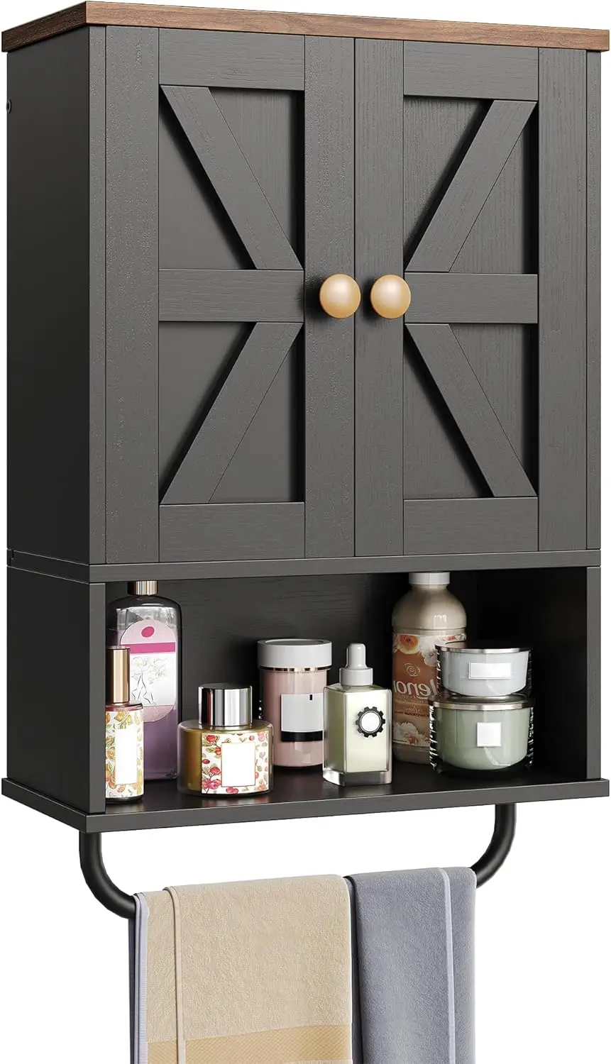 

Настенный шкаф в деревенском стиле с открытой перегородкой и вешалкой для полотенец, место для хранения из черного ореха для ванной комнаты, кухни, гостиной
