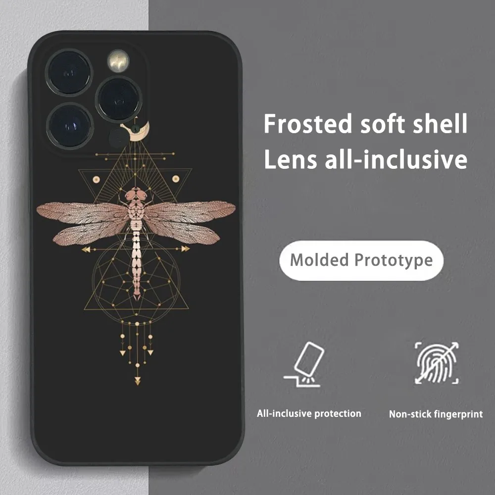 Dragonfly Animal Insect Phone Case For iPhone 15 14 13 12 11 Pro Xs Max Mini XR X 7 8 Plus Black Frosted Soft Shell Funda Cover