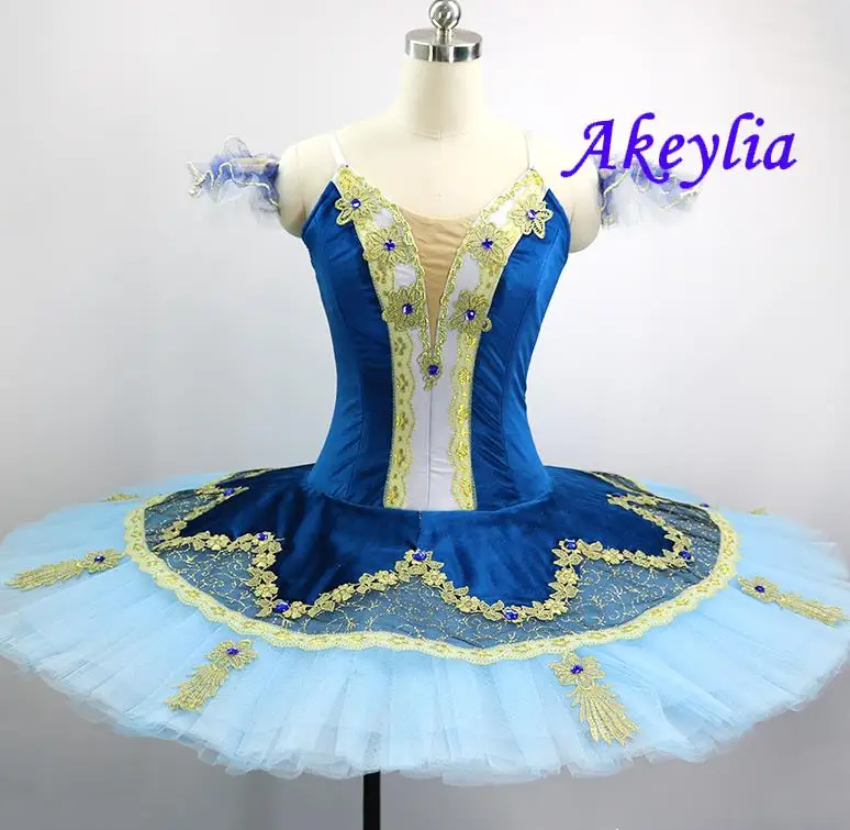 

Blue Professional Ballet Tutu Platter Tutu Costume For girls international ballet competition costume 11 layer of tulles JN9199