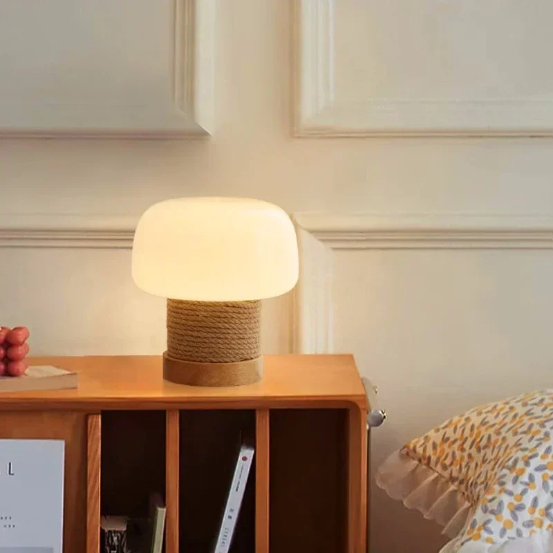 

Cream wind desk lamp bed net red atmosphere twine solid wood glass chandelier Bedroom study living room decorative lamps