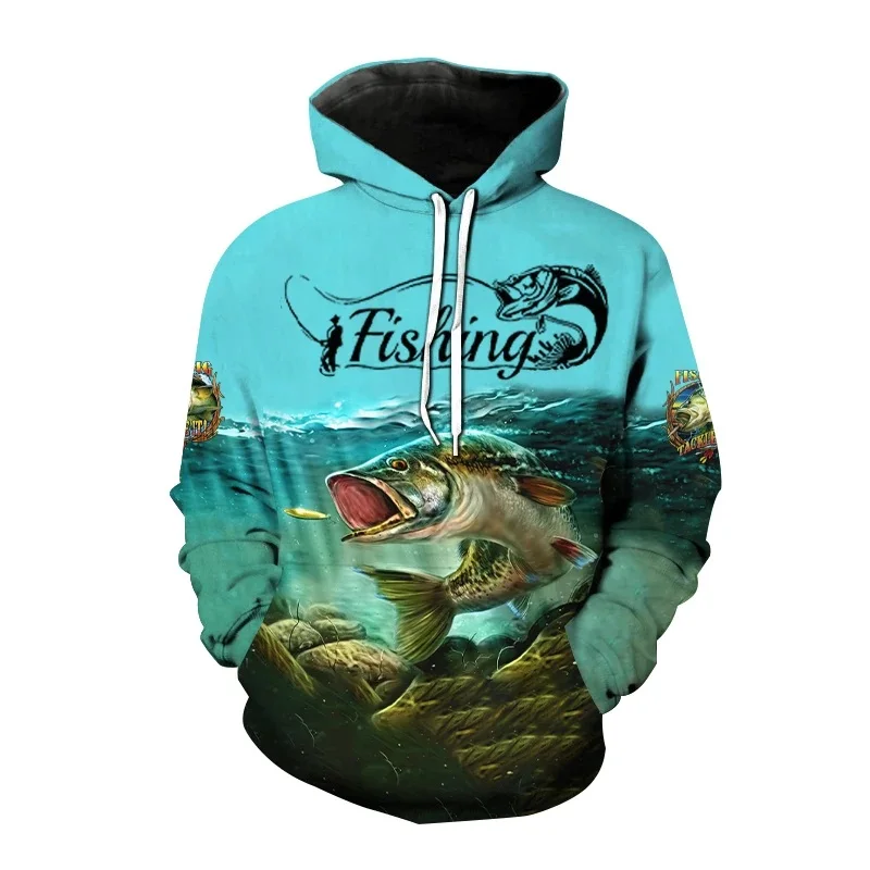 New Wild Fishing Pattern Hoodie for Men 3D Printing Hunting Fish Enthusiast Sweatshirt Men's and Women's Plus Size Sudaderas top