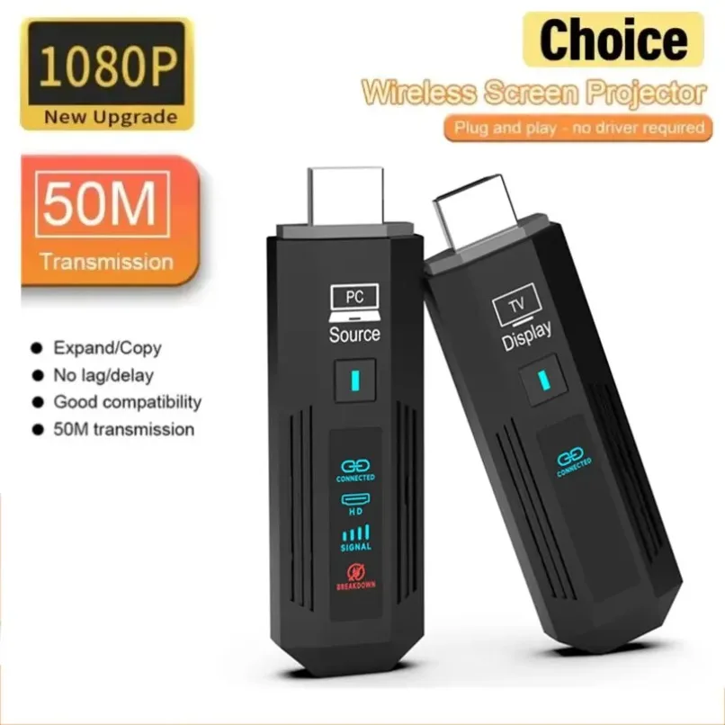 1080P New Upgrade Wireless HDMI Transmitter Receiver 50M No Lag For PC For TV For Laptop For Phone For Projector Home Office Use