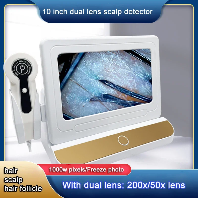 2025年 HDデジタルスキンアナライザー プロ仕様 頭皮カメラ 検出器 毛包油分水分テスト機器 10インチ 50/200倍