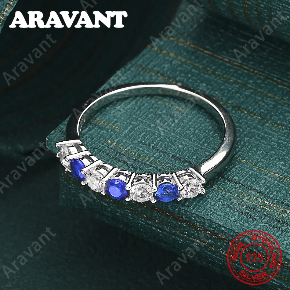 925 Sterling Silver Blue And White Scattered Diamond And Zirconia Ring For Women - Commuter Accessory, Christmas Gift Jewelry