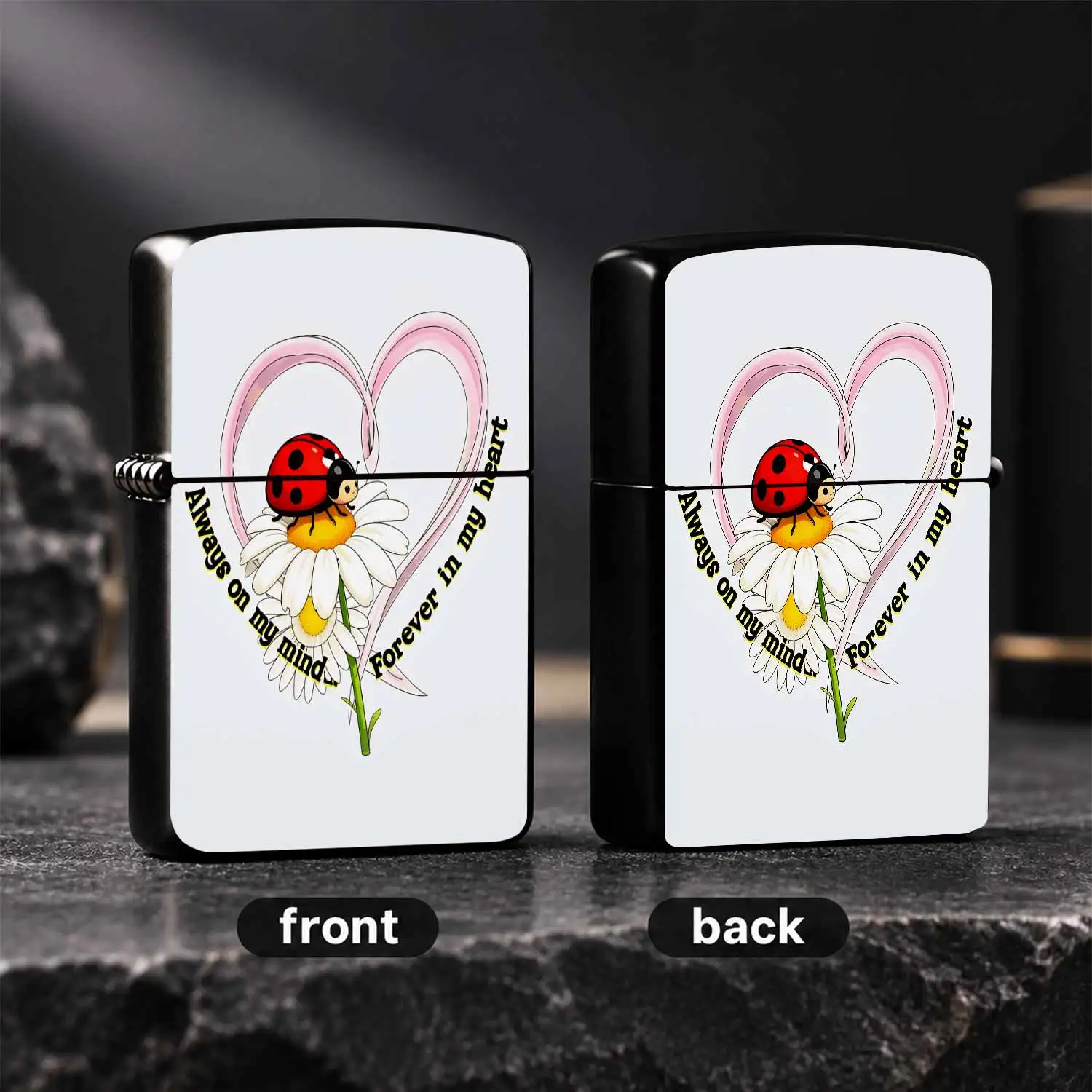 Portable LovelyDaisy Themed Lighter, Always on My Mind Forever in My Heart Pattern Delicate Compact Ignition Tool, Ideal for Home Candle Lighting Outdoor Camping, Sweet Sentimental Present for Your Loved Ones on All Occa A Humorous And Inte