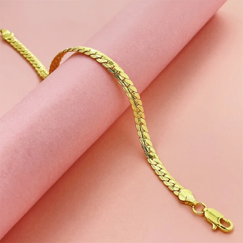 Браслет из стерлингового серебра 925 пробы с позолотой 18K, 5 мм, с тиснением — модный аксессуар для мужчин и женщин, очаровательный, идеальный подарок на свадьбу и украшение.