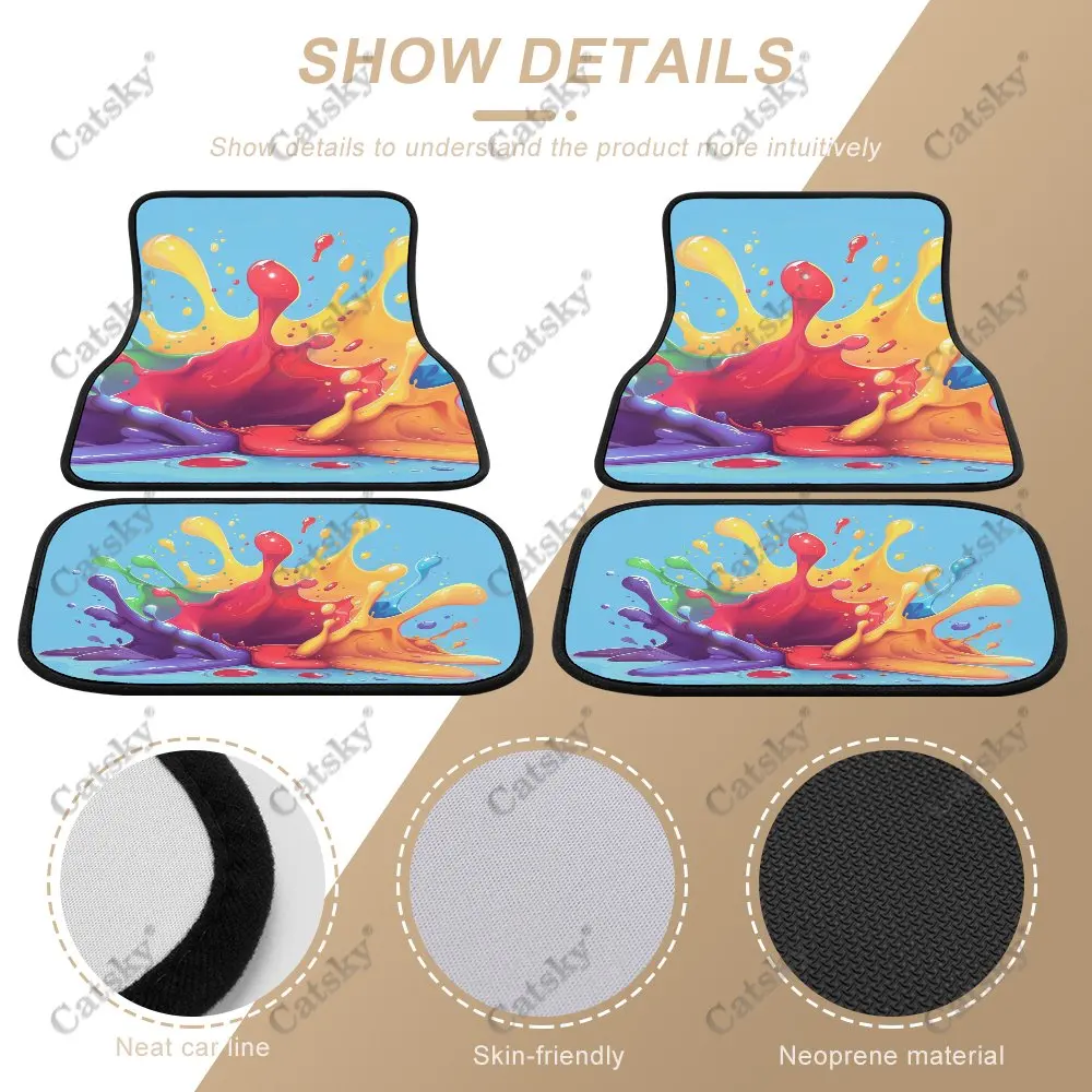 Graffiti Splash Car Floor Mats 4-piece Front Rear Carpet Stain-resistant Complete Set Suitable for SUV Truck Interior Decoration