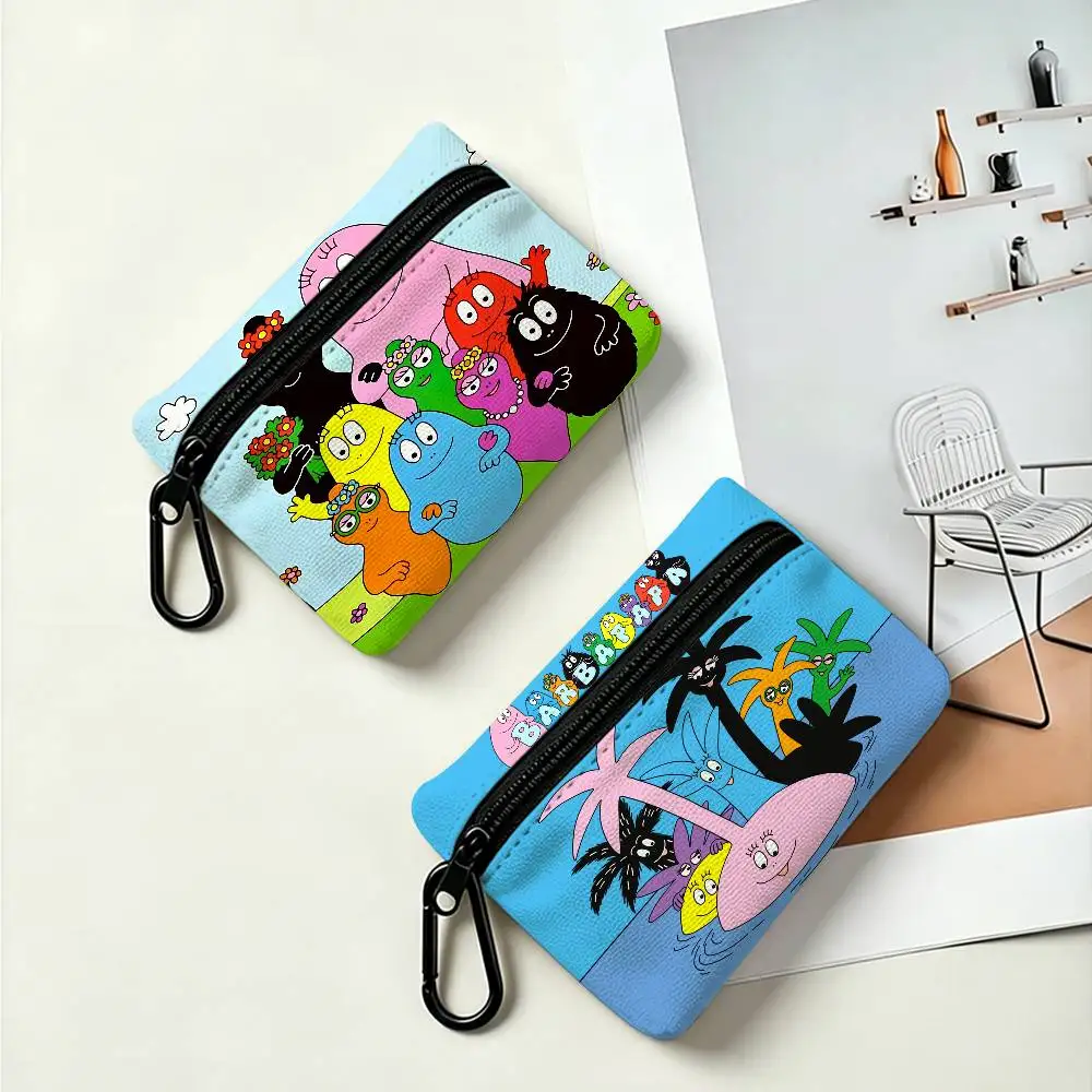 Les Barbapapa Family Anime Oxford Fabric Zipper Pouch Lightweight Hanging Coin Wallet For Coins ID Cards Keys Lipstick Earbuds