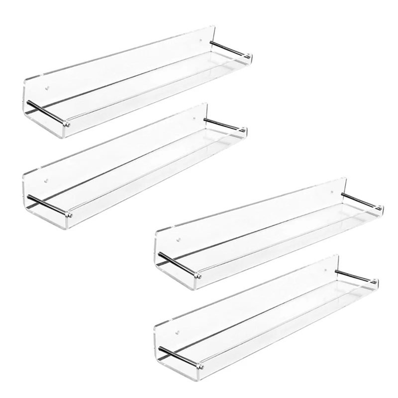 

4 Pack Acrylic Floating Shelves, 15 L X3.25Inch W, Clear Bathroom Wall Shelf, Bookshelves, Invisible Display For Office