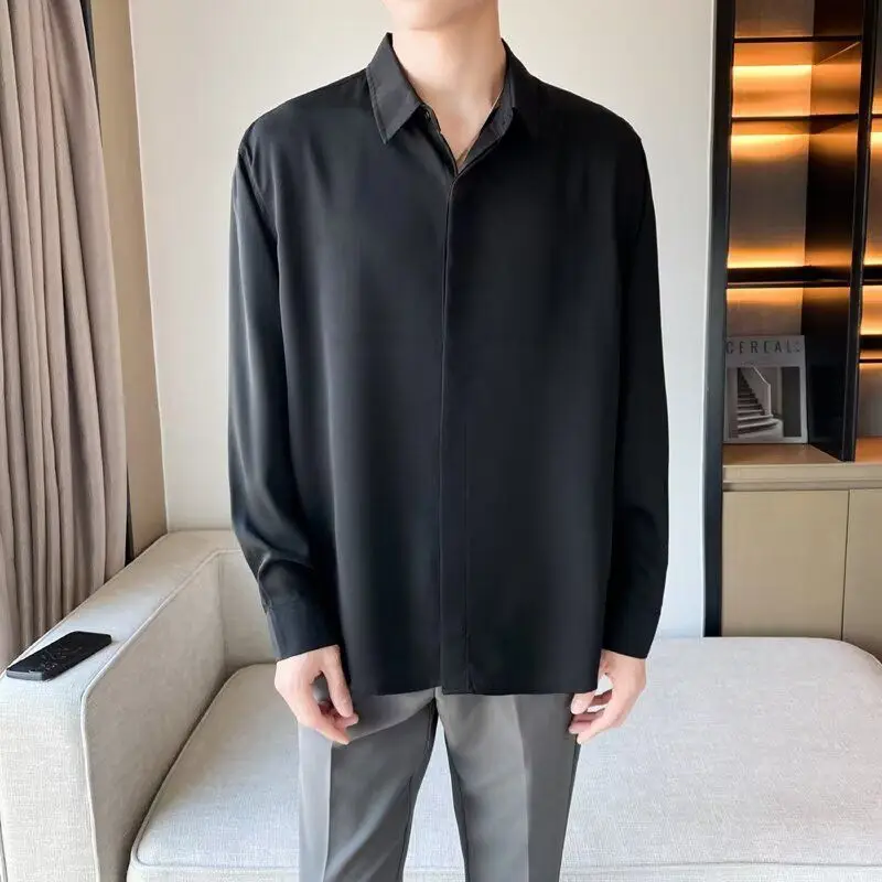 

Casual Loose Long Sleeve Men's Shirt Fashionable Urban Style Polyester Fiber Spring Autumn Black White Collar Open Cardigan