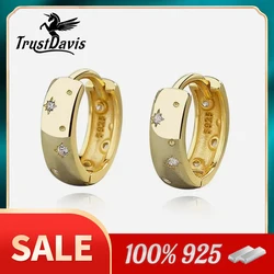 TrustDavis Real 925 Sterling Silver 18k glod Stars Hoop Earrings for Women Daughter Girls Daily Fine Jewelry DS4160