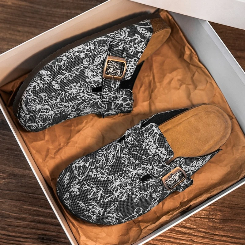 2025, vier Jahreszeiten für Männer und Frauen, Baotou-Hausschuhe, leichte Halbhausschuhe aus Kork, Paarschuhe, Retro-Slip-on-Lazy-Hausschuhe